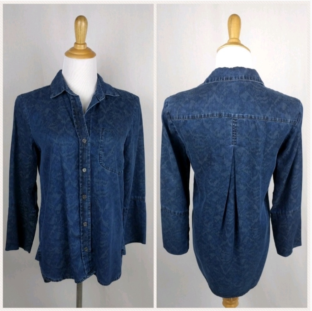 Cloth & Stone for Anthro Printed Chambray Shirt XS - Picture 2 of 7